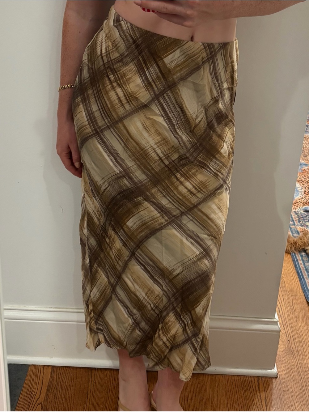 Plaid Midi Skirt in Brown & Cream